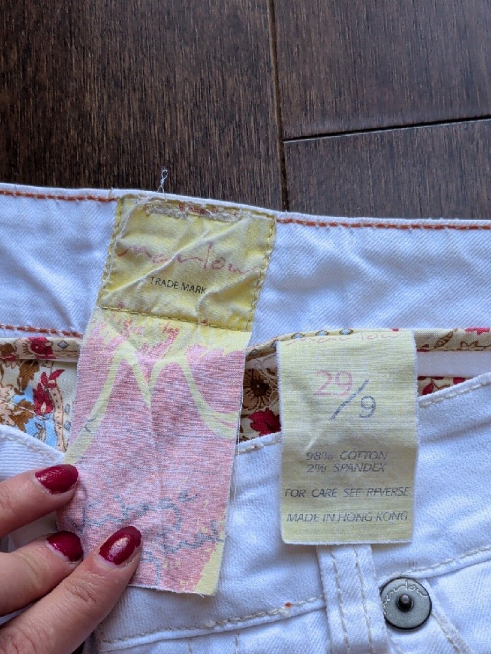 Marlow White Skinny Jeans with Floral Cuff Detail - Picture 2 of 4